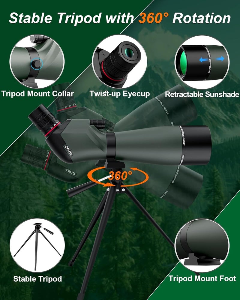 opaita 25-75X80 Spotting Scope for Shooting Hunting - Spotter Scopes with Tripod Phone Adapter Waterproof HD Scope for Target Shooting Bird Watching - Image 5